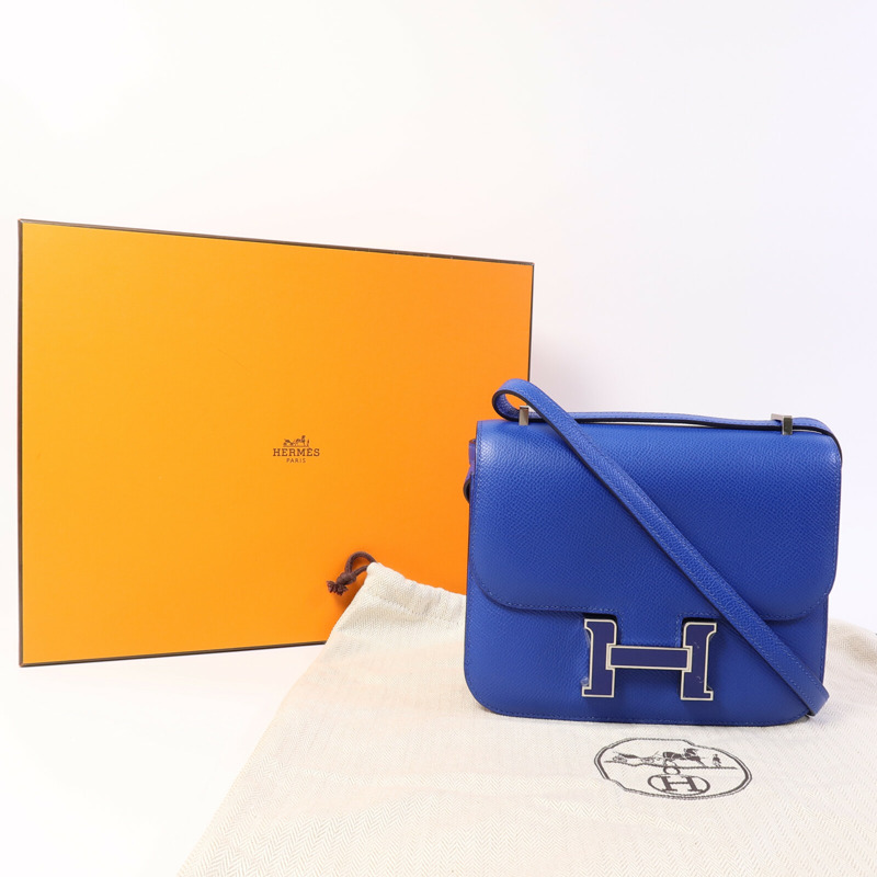HERMES Epsom皮革Constance Mini肩背袋Bleu France-9