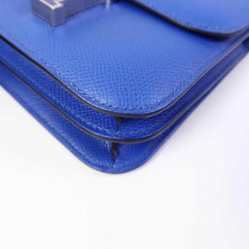HERMES Epsom皮革Constance Mini肩背袋Bleu France-10
