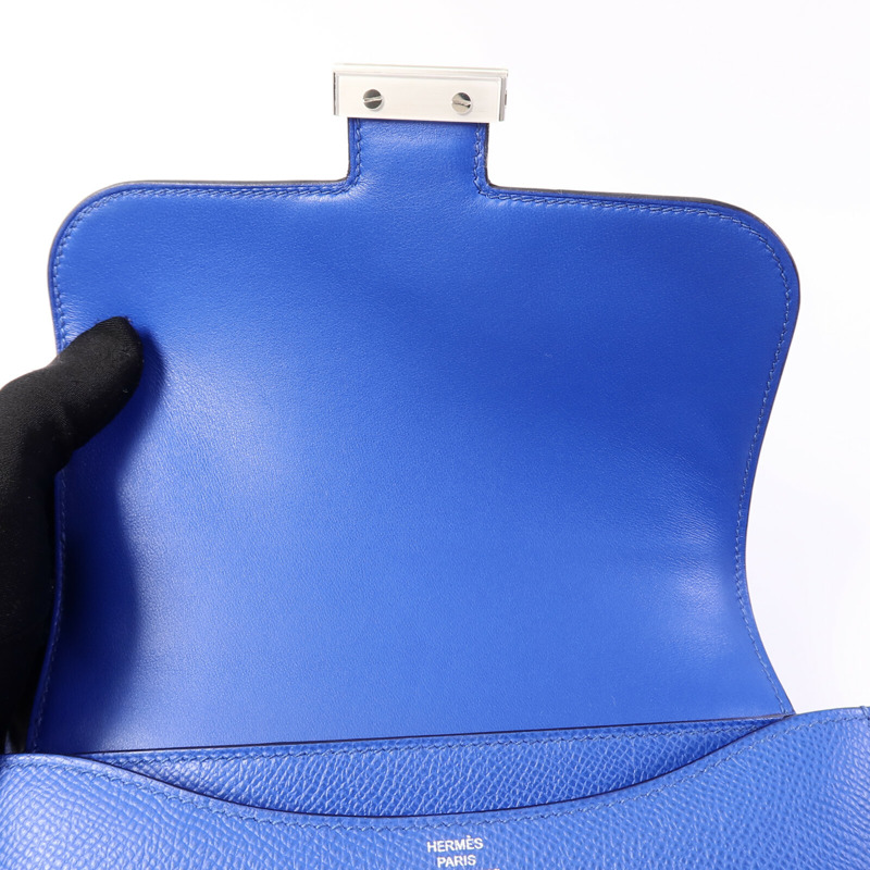 HERMES Epsom皮革Constance Mini肩背袋Bleu France-14