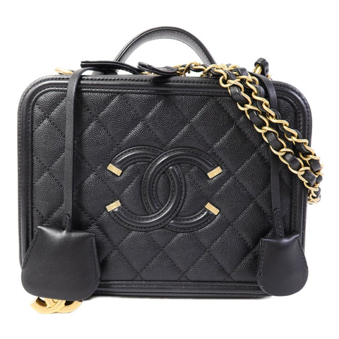 CHANEL 牛皮皮革CC Filigree Vanity Case Medium手挽肩背兩用袋