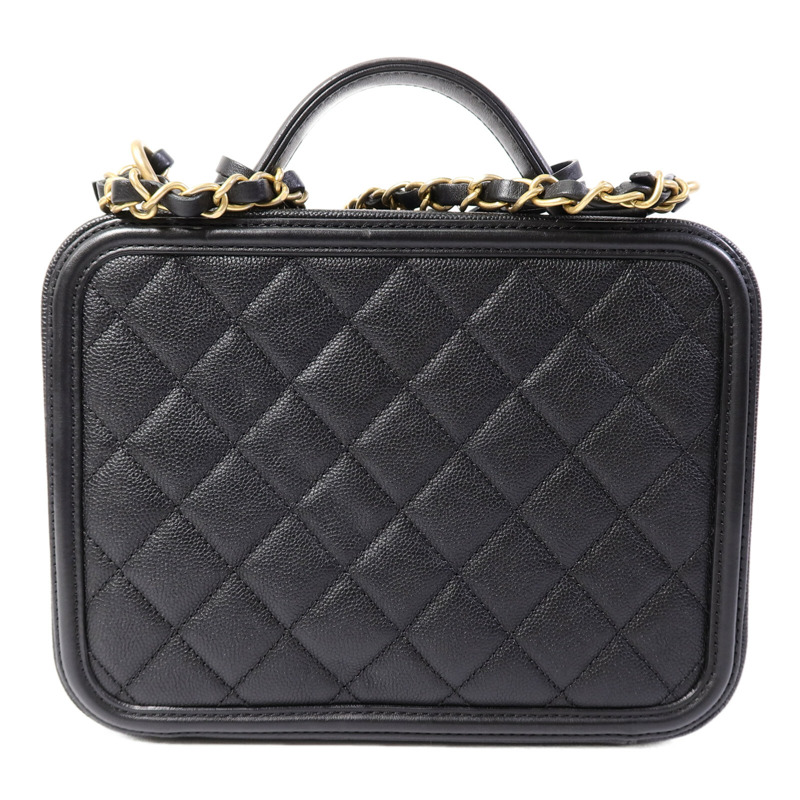 CHANEL 牛皮皮革CC Filigree Vanity Case Medium手挽肩背兩用袋-1