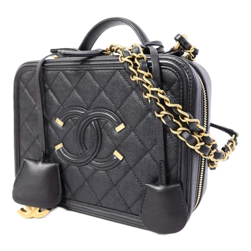 CHANEL 牛皮皮革CC Filigree Vanity Case Medium手挽肩背兩用袋-2