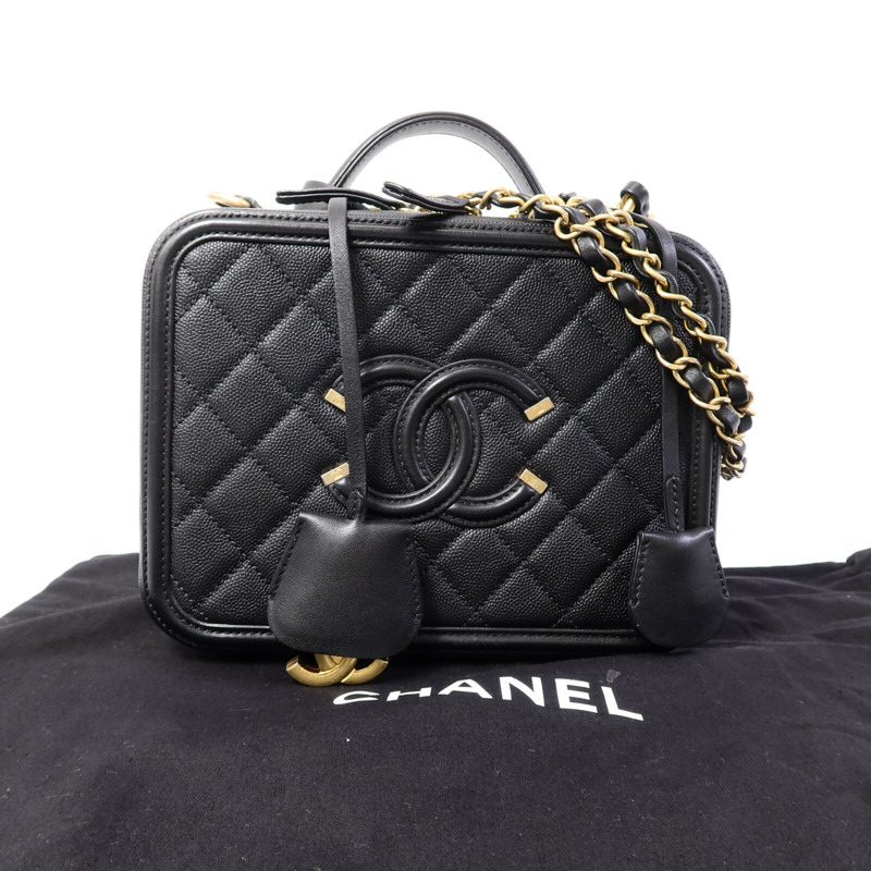 CHANEL 牛皮皮革CC Filigree Vanity Case Medium手挽肩背兩用袋-9