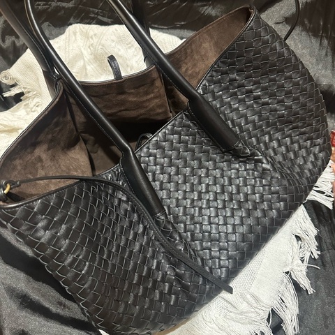 Bottega Veneta BV Pinacoteca黑色編織托特包 底長：43