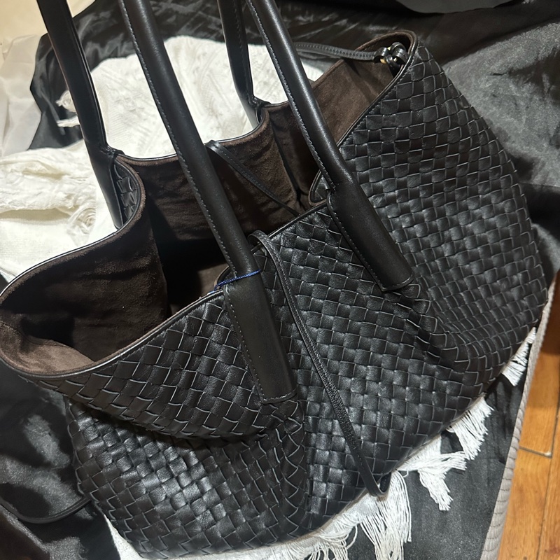 Bottega Veneta BV Pinacoteca黑色編織托特包 底長:43-1