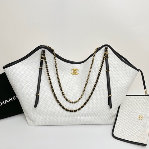 ✨全新全膜 CHANEL香奈兒 26C 拉菲草編織tote maxi超大號 托特包單肩包 金色五金💛正品