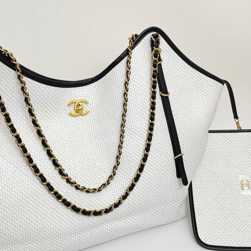 ✨全新全膜 CHANEL香奈兒 26C 拉菲草編織tote maxi超大號 托特包單肩包 金色五金💛正品-1