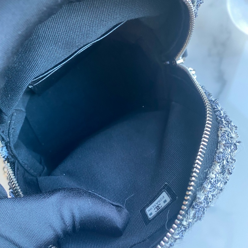 Chanel 毛呢雙肩包 灰色銀鏈-5