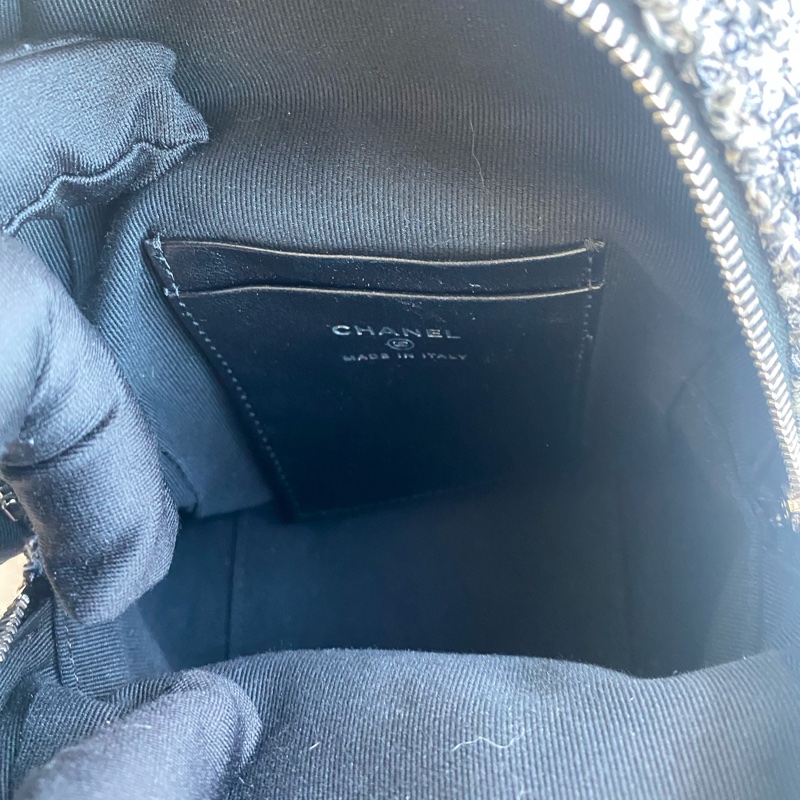Chanel 毛呢雙肩包 灰色銀鏈-7