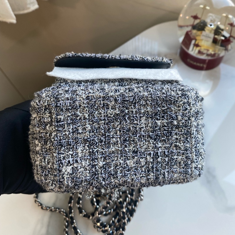 Chanel 毛呢雙肩包 灰色銀鏈-11