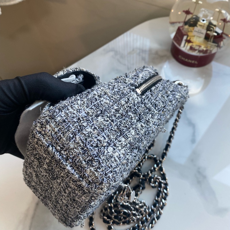Chanel 毛呢雙肩包 灰色銀鏈-13
