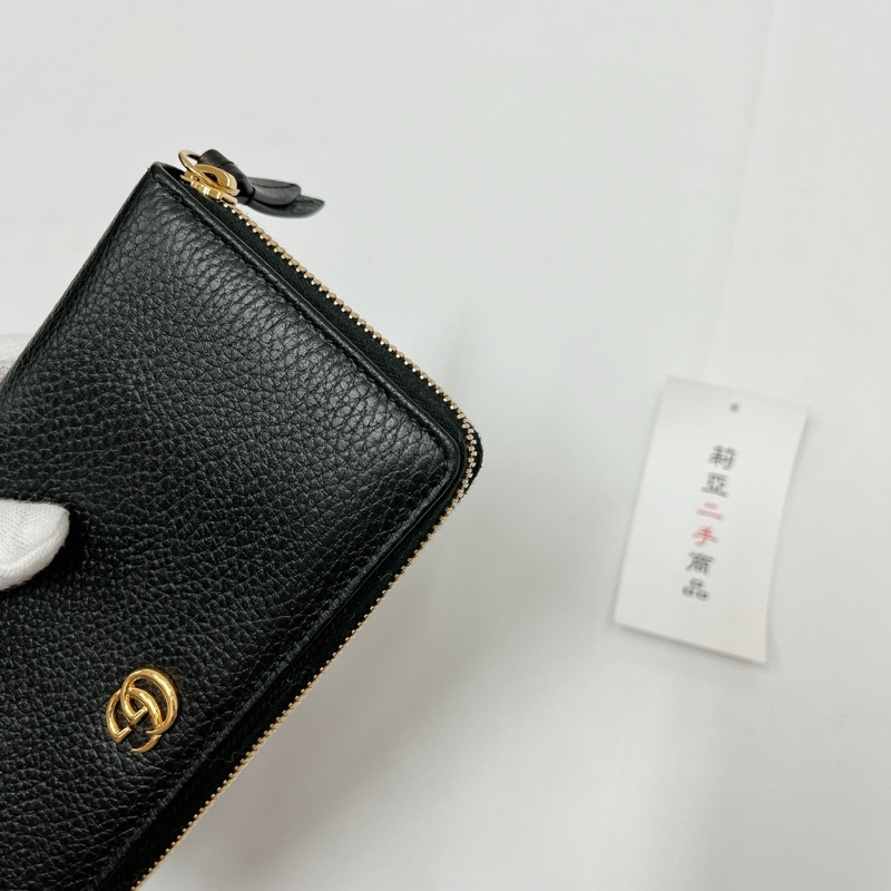 莉亞精品♡Gucci 456117 長夾黑金 二手-8