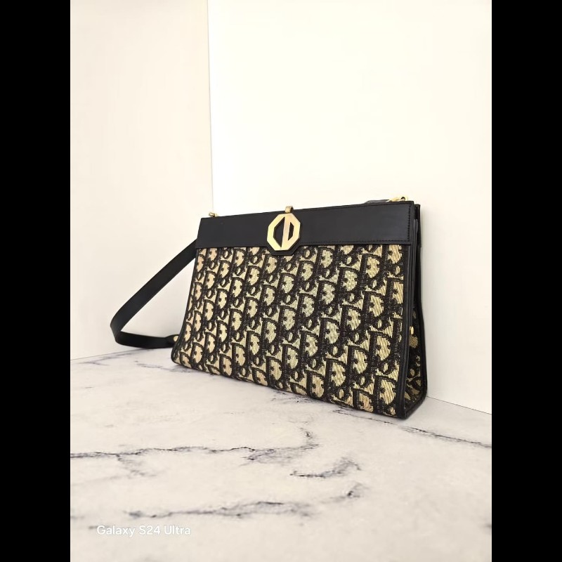 【LA LUNE】稀有中古包 Dior深藍老花凱莉口金古董包 單肩包 側背包 側孭揹包-1