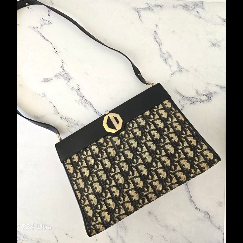 【LA LUNE】稀有中古包 Dior深藍老花凱莉口金古董包 單肩包 側背包 側孭揹包-2