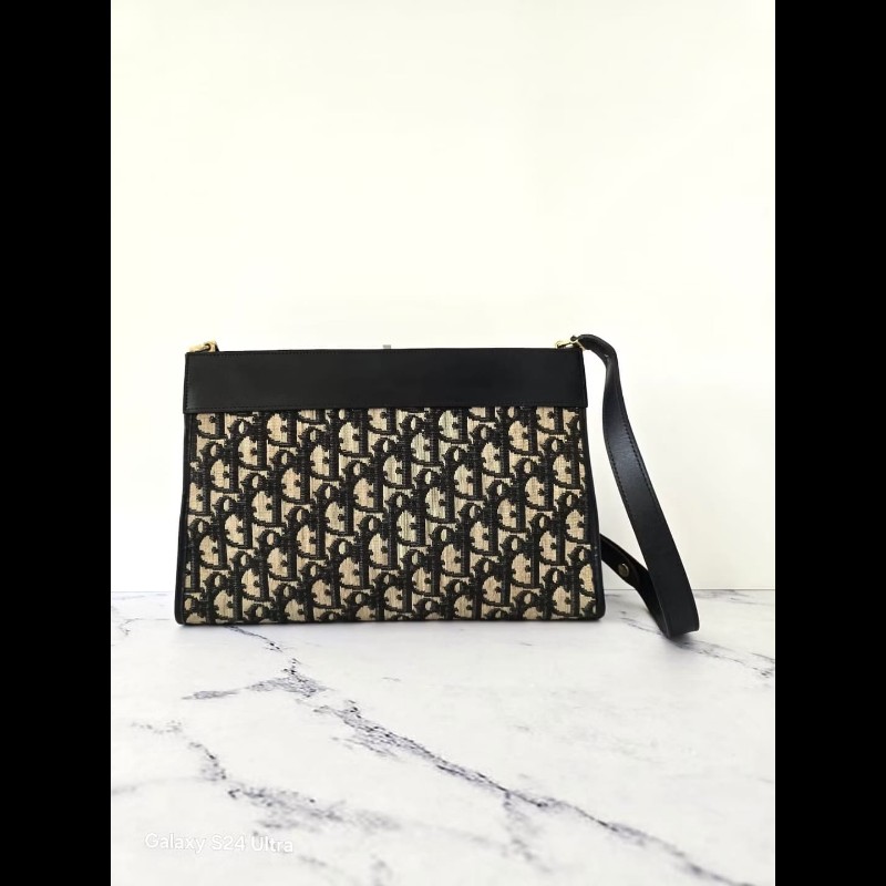 【LA LUNE】稀有中古包 Dior深藍老花凱莉口金古董包 單肩包 側背包 側孭揹包-3