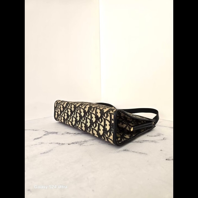 【LA LUNE】稀有中古包 Dior深藍老花凱莉口金古董包 單肩包 側背包 側孭揹包-7