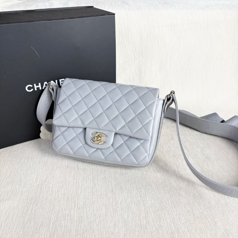 Chanel 荷葉邊包 灰色金扣 灰金 羊皮20*15*6 9新 配件塵袋保卡-5