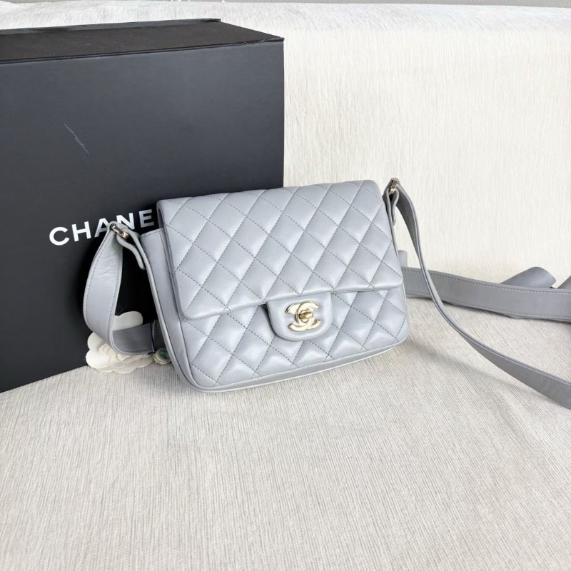 Chanel 荷葉邊包 灰色金扣 灰金 羊皮20*15*6 9新 配件塵袋保卡-6