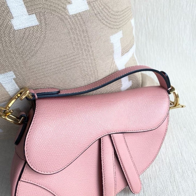 Dior 全皮馬鞍包小號 粉色牛皮 18*16*5 9新 配件塵袋-3