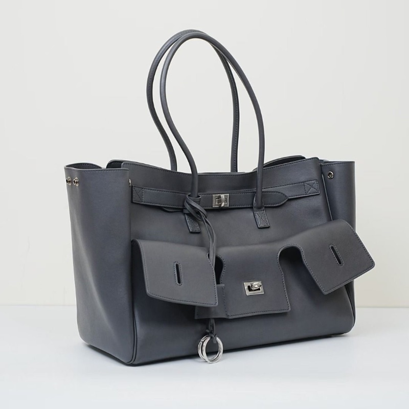 Balenciaga Bel Air 小牛皮手提包灰色 37*14*25 95新 配件塵袋-4