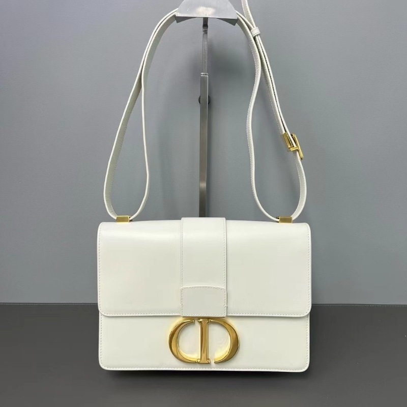 Dior 蒙田中號 白金 box牛皮斜背包 24*16*6cm 9新 配件塵袋-0