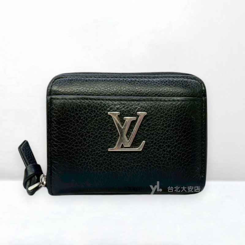 A13248-LV LOCKME 黑色牛皮銀釦ㄇ拉錢包M80099-0