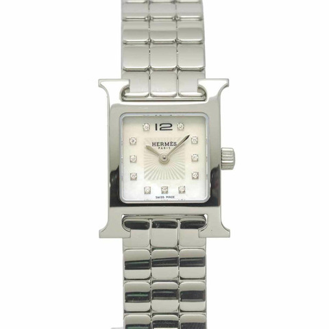 愛馬仕 H-Watch Mini HH1 110 11P 鑲鑽女錶 白色錶殼 石英錶 H mini