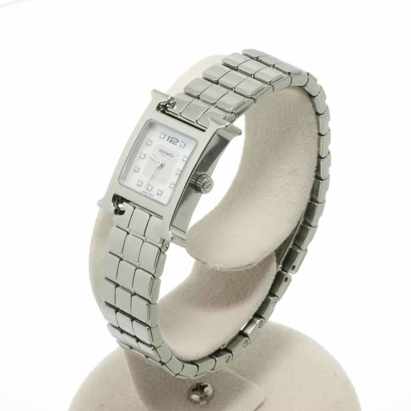 愛馬仕 H-Watch Mini HH1 110 11P 鑲鑽女錶 白色錶殼 石英錶 H mini-1
