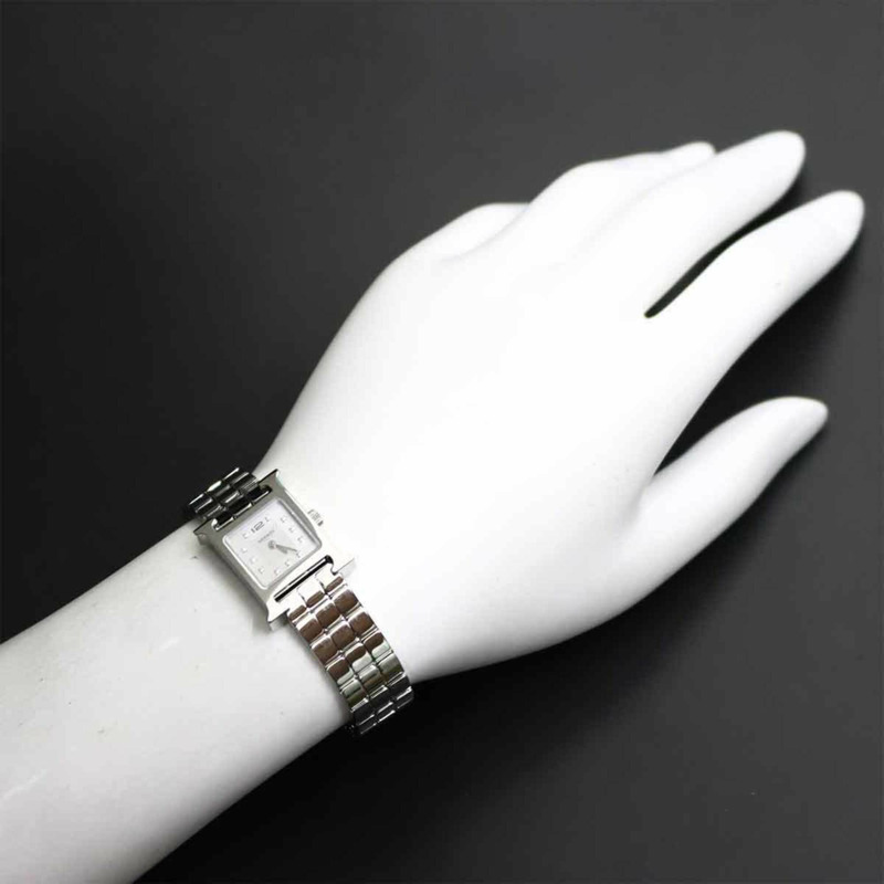 愛馬仕 H-Watch Mini HH1 110 11P 鑲鑽女錶 白色錶殼 石英錶 H mini-2