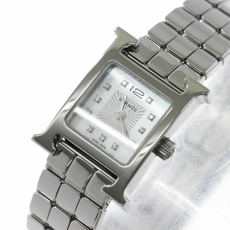 愛馬仕 H-Watch Mini HH1 110 11P 鑲鑽女錶 白色錶殼 石英錶 H mini-6