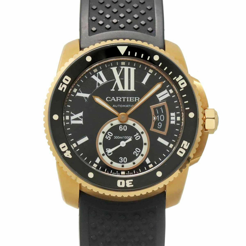 卡地亞 Calibre de Diver W7100052 男士腕錶,日期顯示,黑色錶盤,18K 玫瑰金錶殼,自動上鍊機芯-0