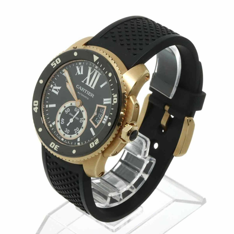 卡地亞 Calibre de Diver W7100052 男士腕錶,日期顯示,黑色錶盤,18K 玫瑰金錶殼,自動上鍊機芯-2