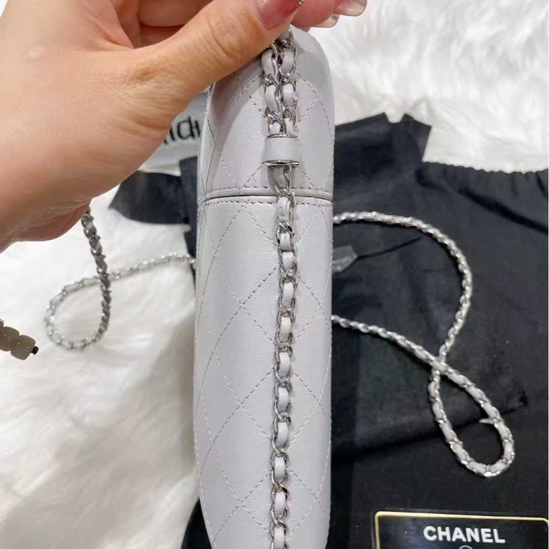Chanel香奈兒18P灰色金扣羊皮手機包盒子包膠囊鏈條包單肩包斜挎包25開-2