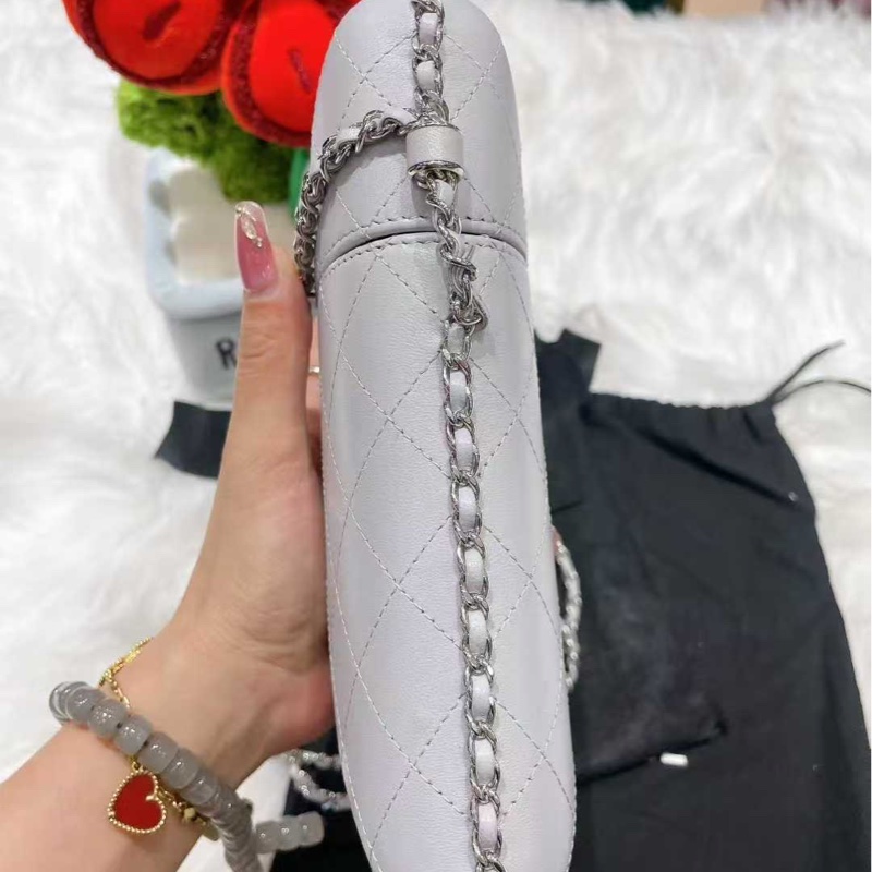 Chanel香奈兒18P灰色金扣羊皮手機包盒子包膠囊鏈條包單肩包斜挎包25開-3
