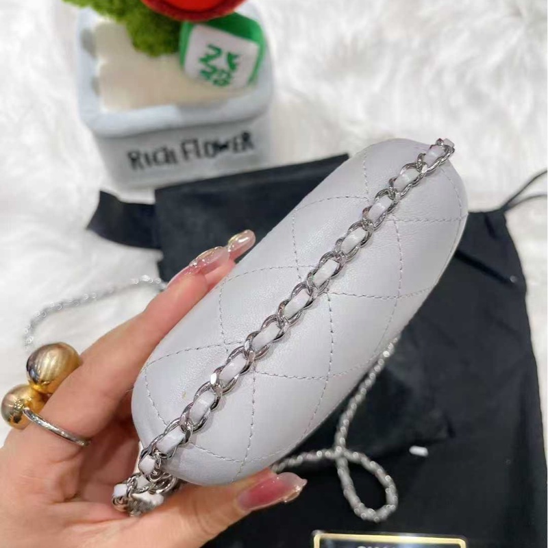 Chanel香奈兒18P灰色金扣羊皮手機包盒子包膠囊鏈條包單肩包斜挎包25開-4