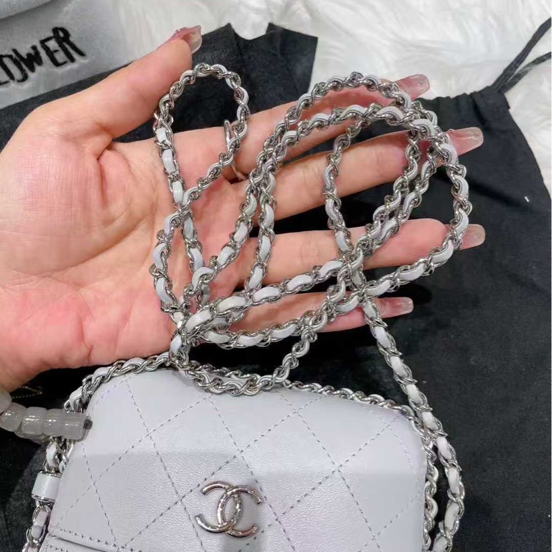 Chanel香奈兒18P灰色金扣羊皮手機包盒子包膠囊鏈條包單肩包斜挎包25開-5