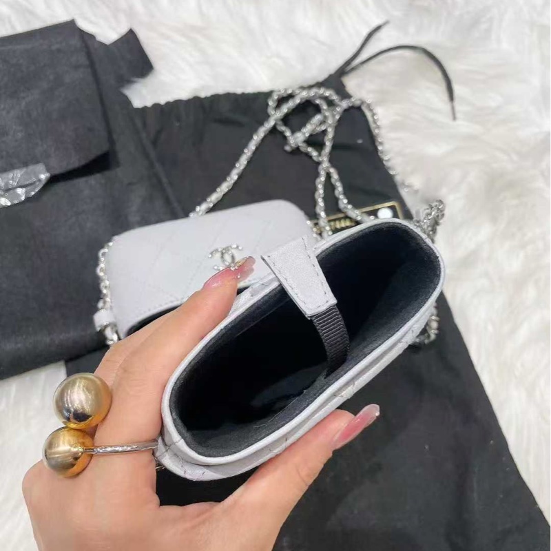 Chanel香奈兒18P灰色金扣羊皮手機包盒子包膠囊鏈條包單肩包斜挎包25開-7