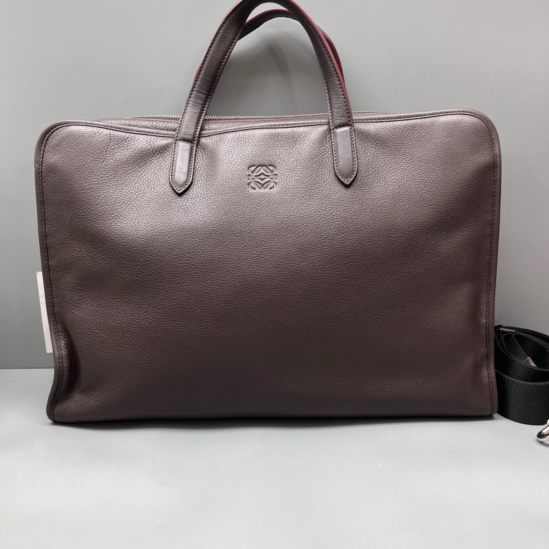 Loewe 羅意威 深棕色荔枝紋公文包 尺寸42*28-0