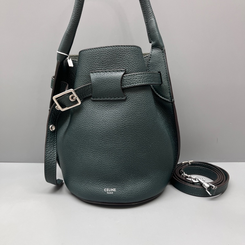 CELINE 賽琳 墨綠色荔枝紋Big bag水桶包 尺寸15*21-0