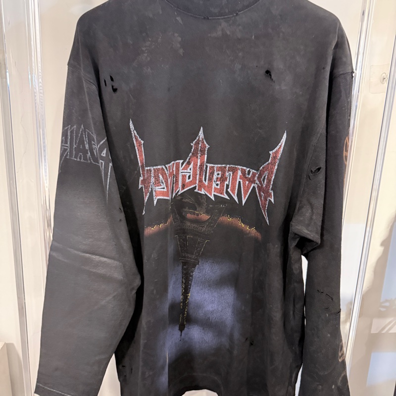 Balenciaga✨巴黎鐵塔倒置破壞做舊長袖上衣T 1碼-0
