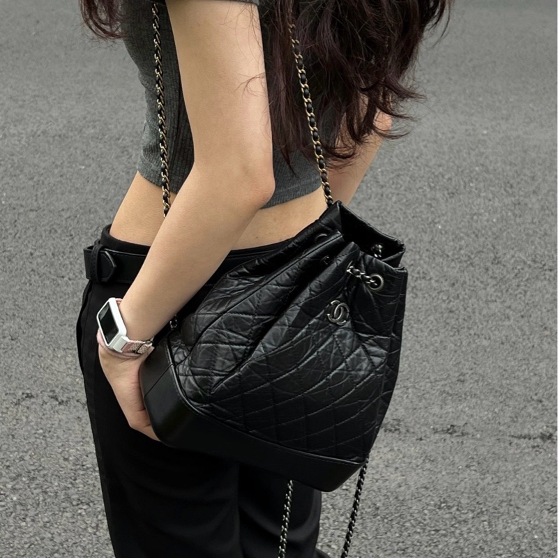 💎Chanel香奈兒｜Gabrielle黑銀漸變流浪雙肩包｜中號｜99新-1