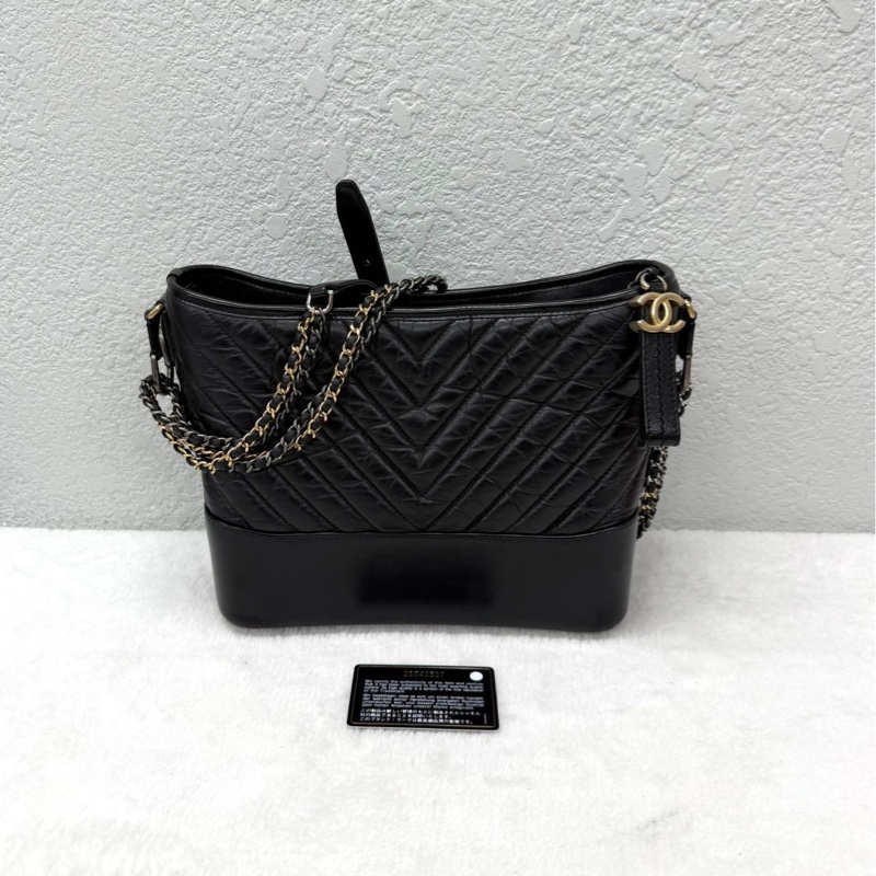 Chanel 香奈兒 黑金 中號 流浪包 v紋 尺寸:30×22cm-0