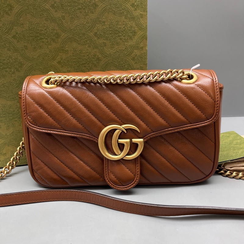 GUCCI 古馳 焦糖色marmont中號鏈條包 尺寸26*15-0