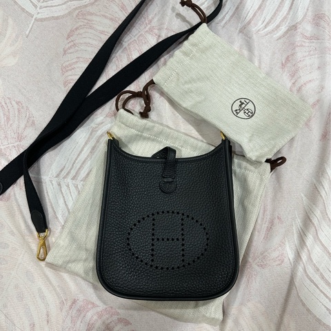 HERMES 愛馬仕mini Evelyne 16cm  W刻 斜背包黑金