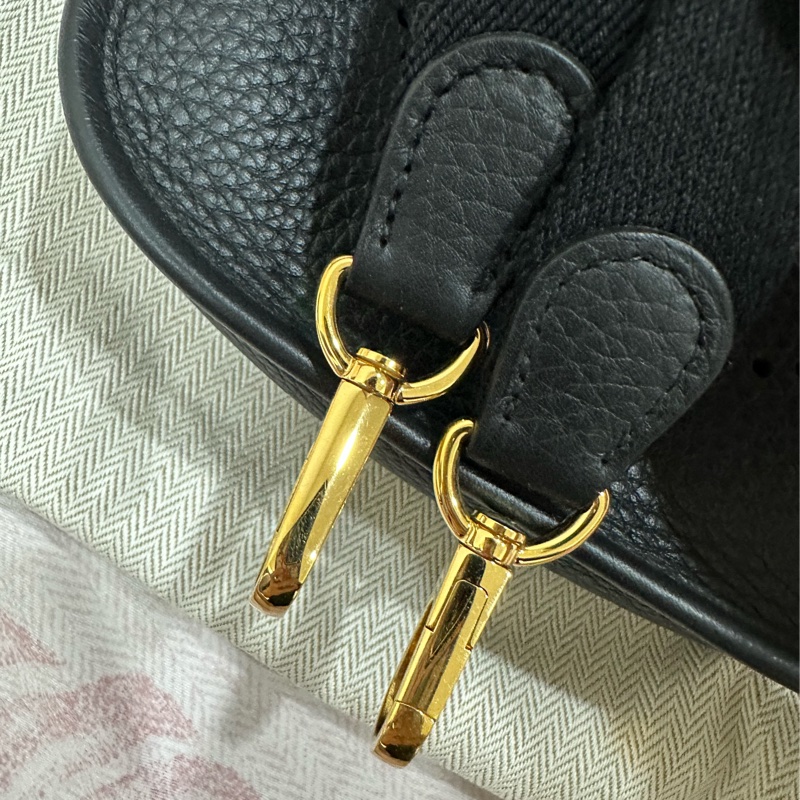 HERMES 愛馬仕mini Evelyne 16cm W刻 斜背包黑金-5