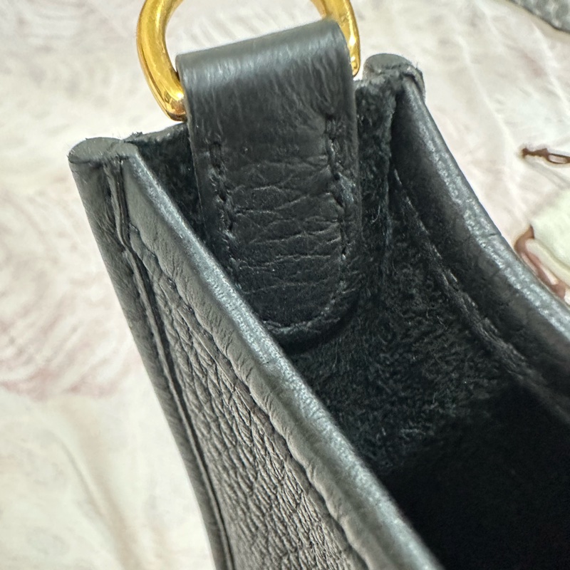 HERMES 愛馬仕mini Evelyne 16cm W刻 斜背包黑金-9