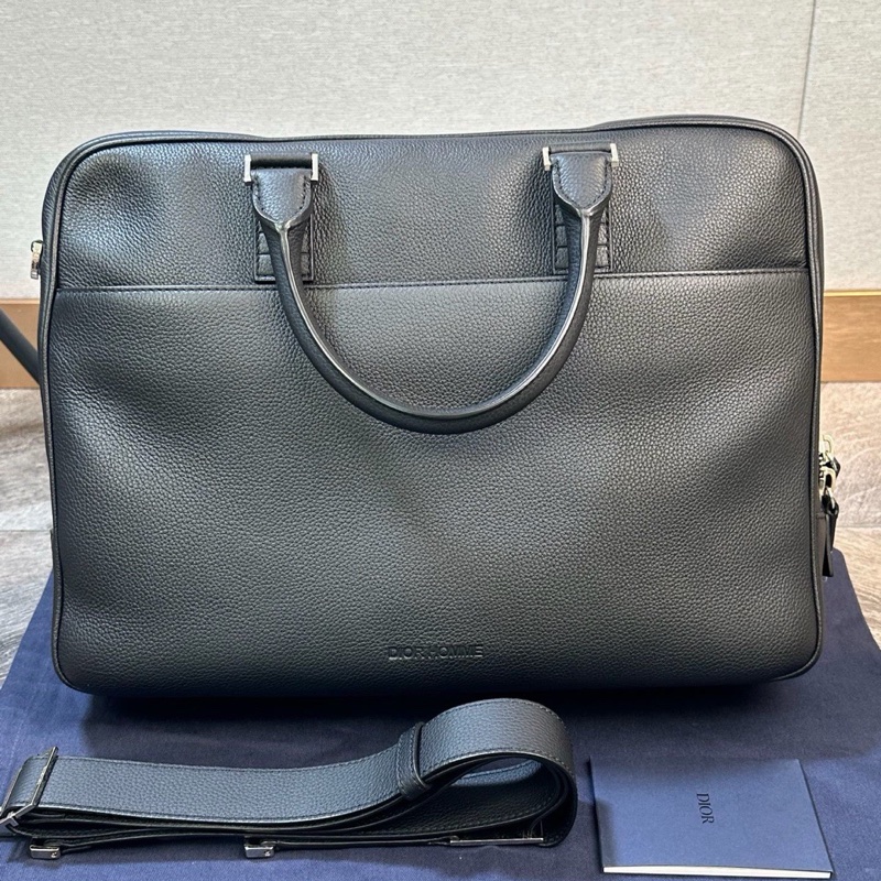 全新 Dior 迪奧 經典款字母logo 厚牛皮公文包 手提單肩斜挎包-1