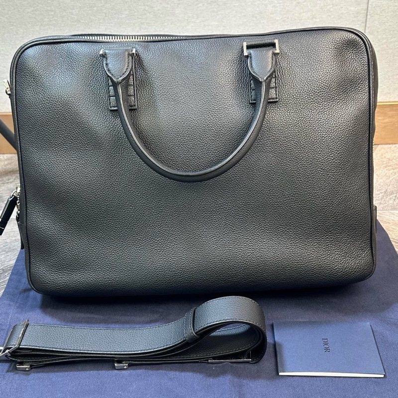 全新 Dior 迪奧 經典款字母logo 厚牛皮公文包 手提單肩斜挎包-2