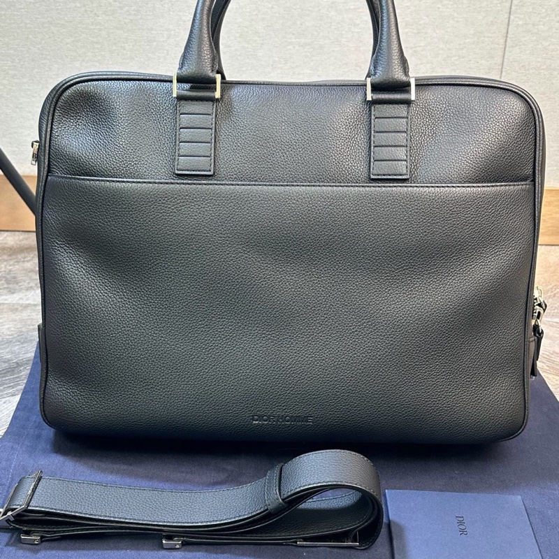 全新 Dior 迪奧 經典款字母logo 厚牛皮公文包 手提單肩斜挎包-6