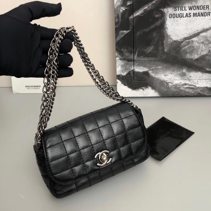 「JL精品代購」9新 Chanel 黑冰格mini cf 多鏈條肩背包-0